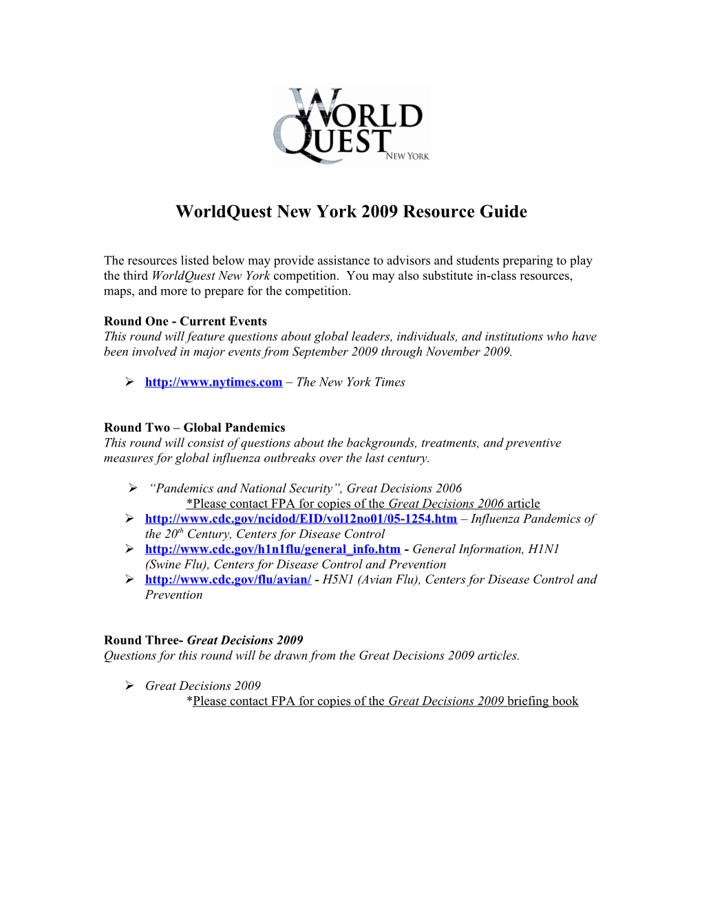 Worldquest New York Resource Guide