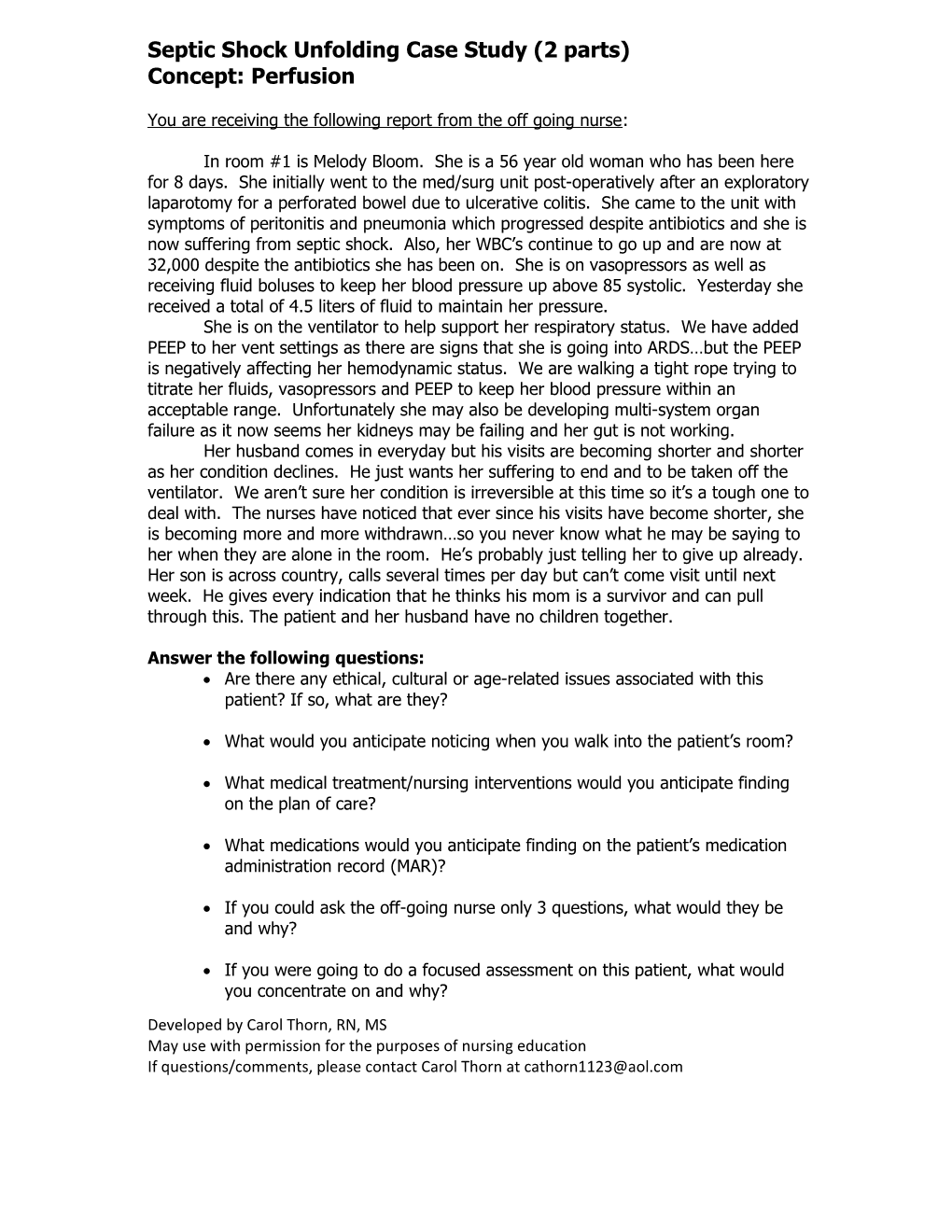 Septic Shock Unfolding Case Study (2 Parts)