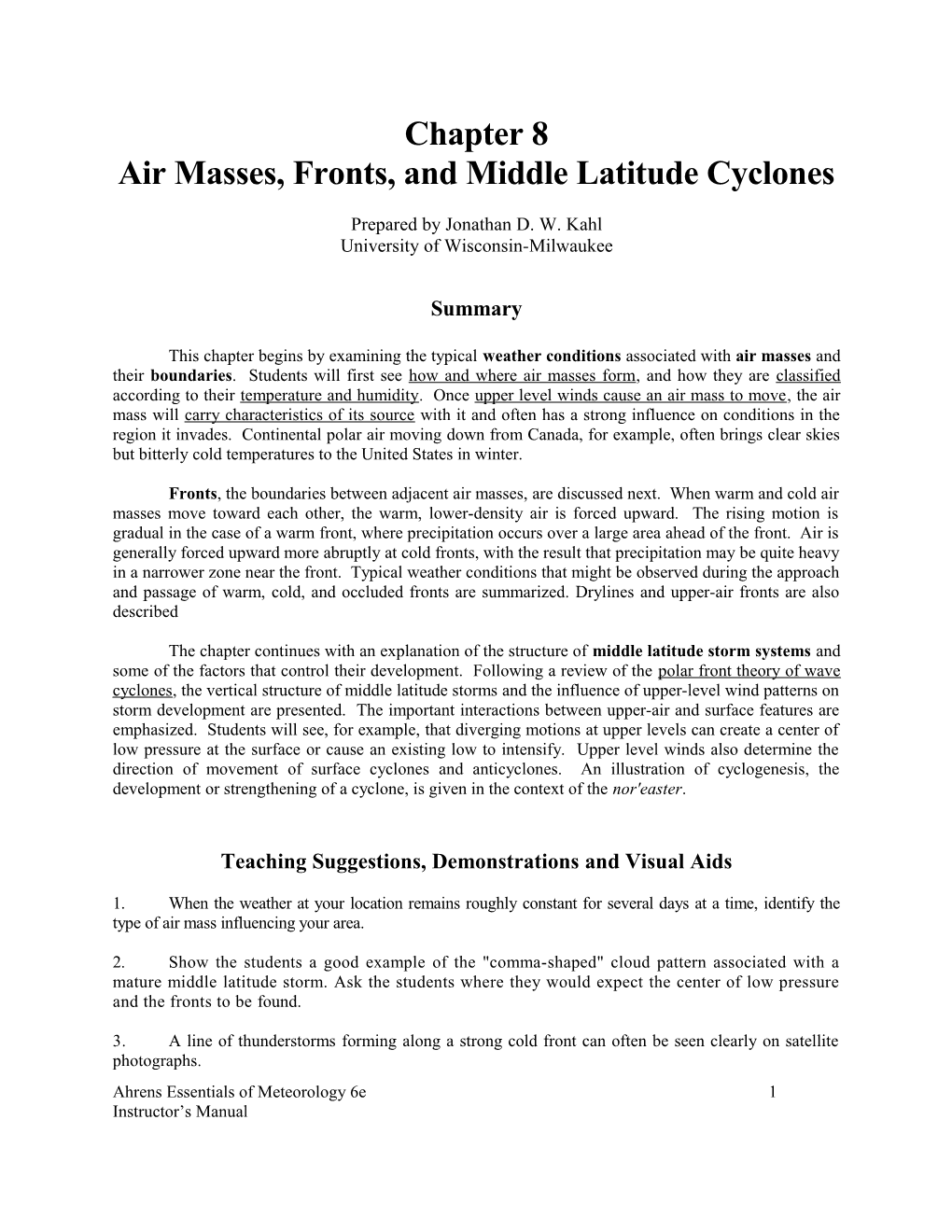 Air Masses, Fronts, and Middle Latitude Cyclones
