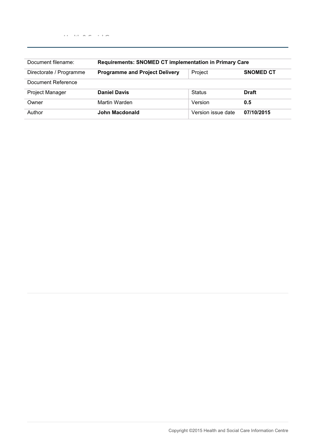 HSCIC Controlled Document Template