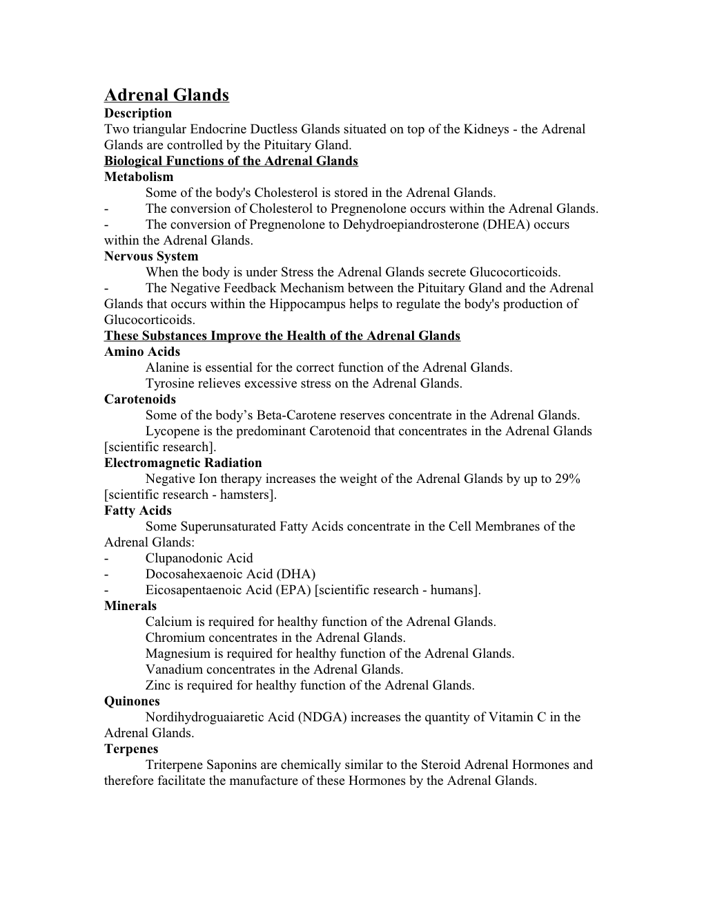 Biological Functions of the Adrenal Glands