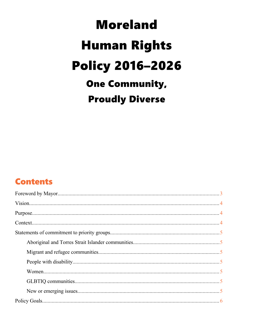 Moreland Human Rights Policy 2016 2026