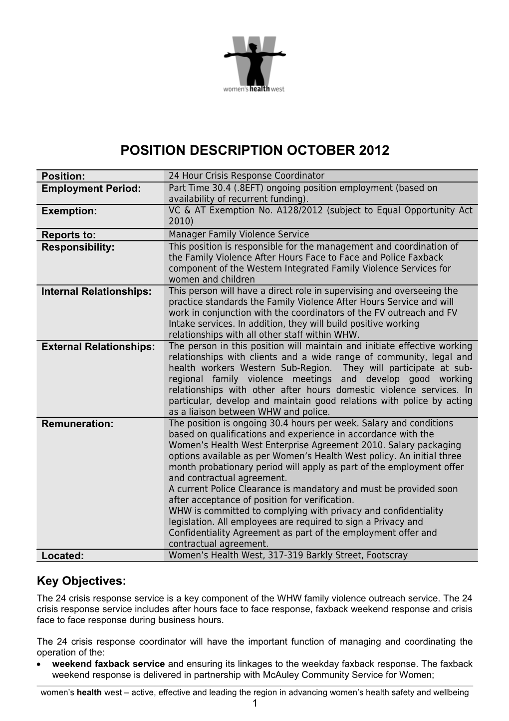 Position Description October 2012