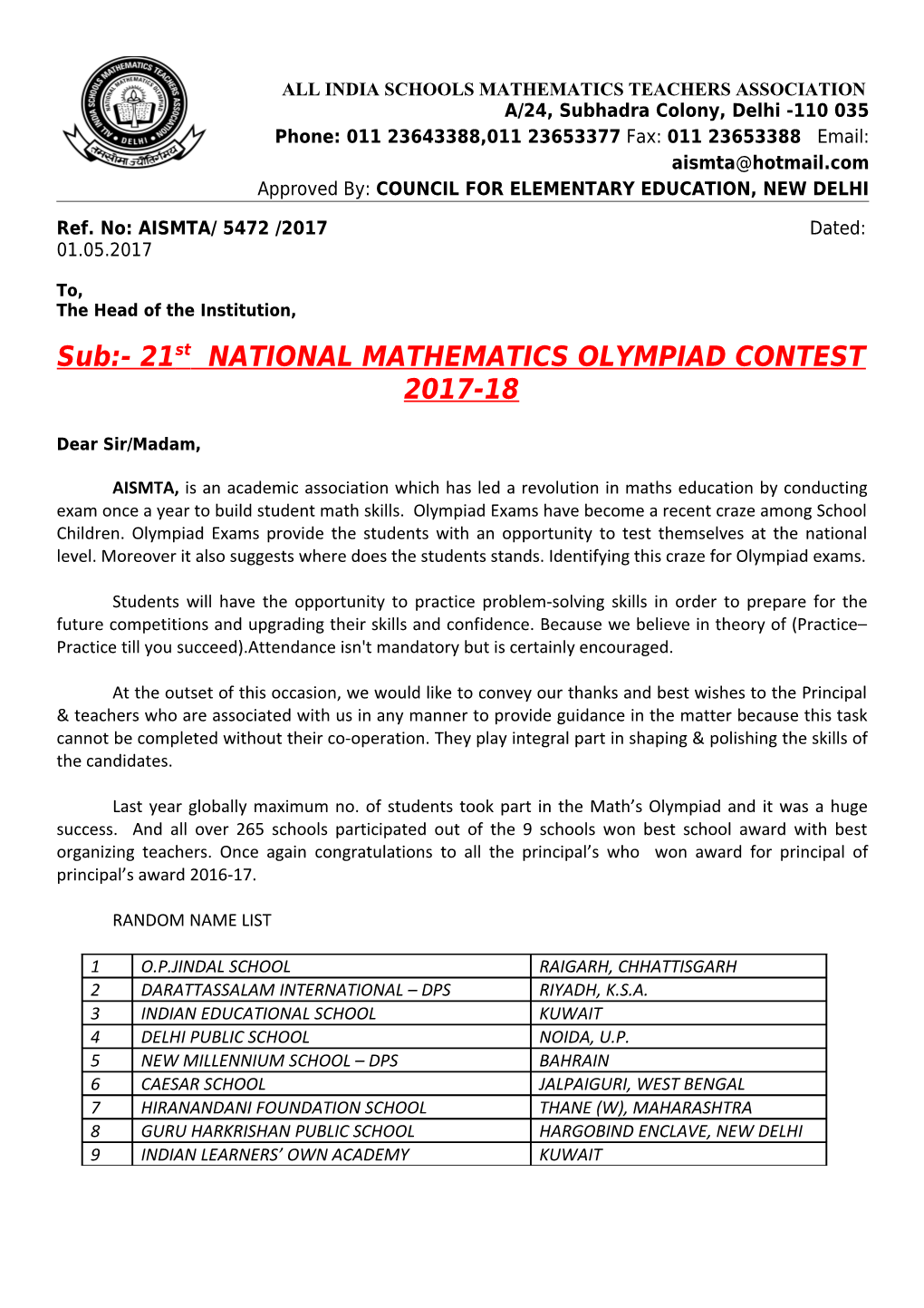 7Th National Mathematics Olympiad
