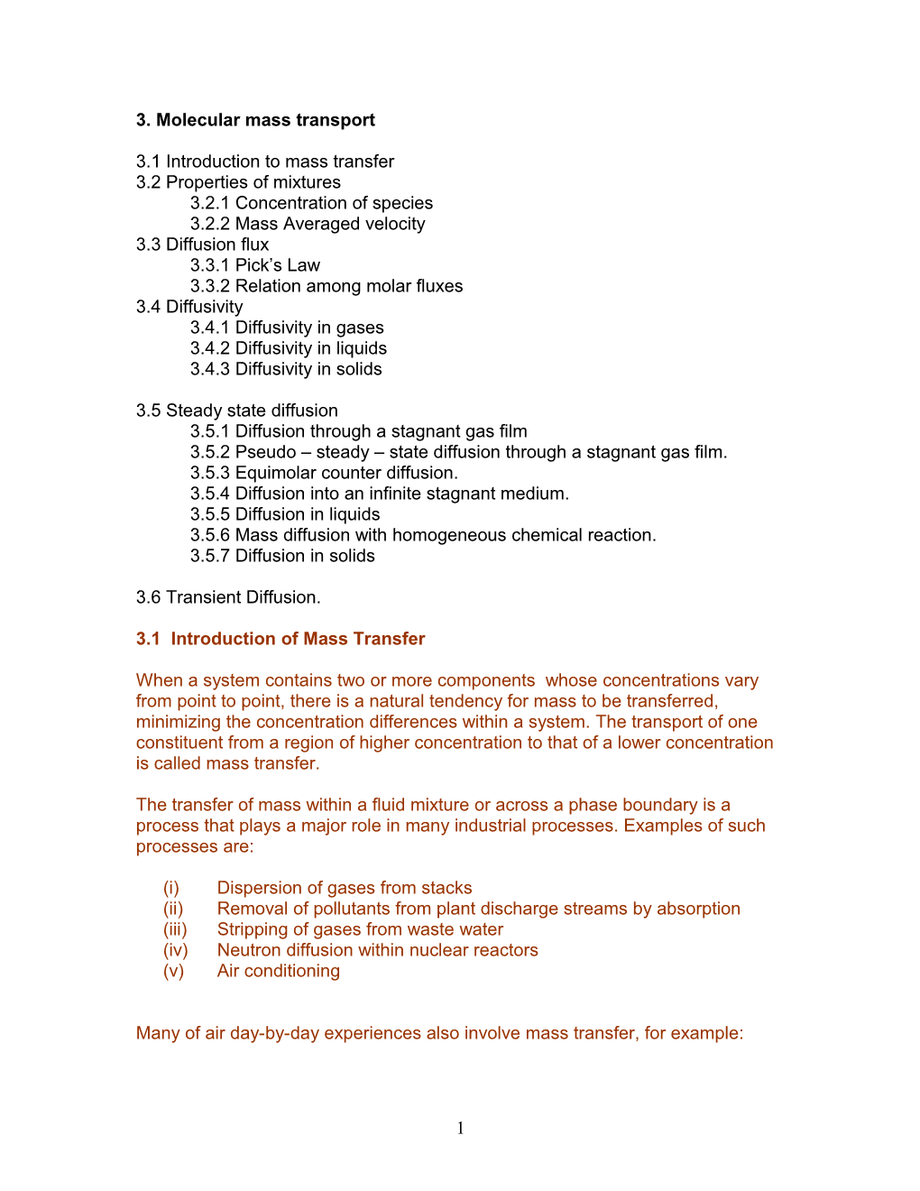 3. Molecular Mass Transport