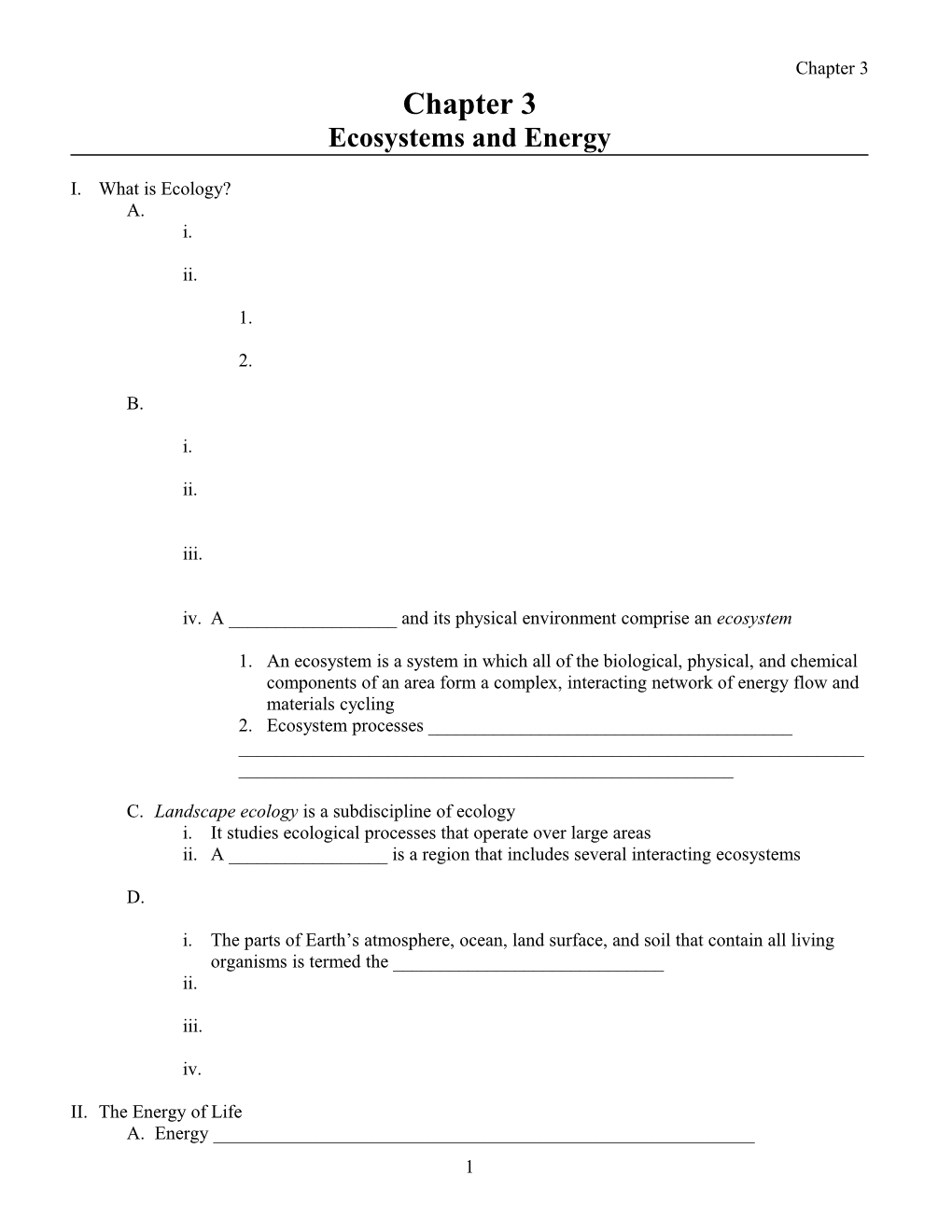 Ecosystems and Energy