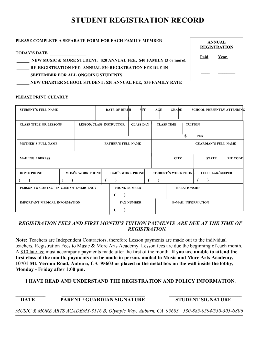 Music & More Student Agreement