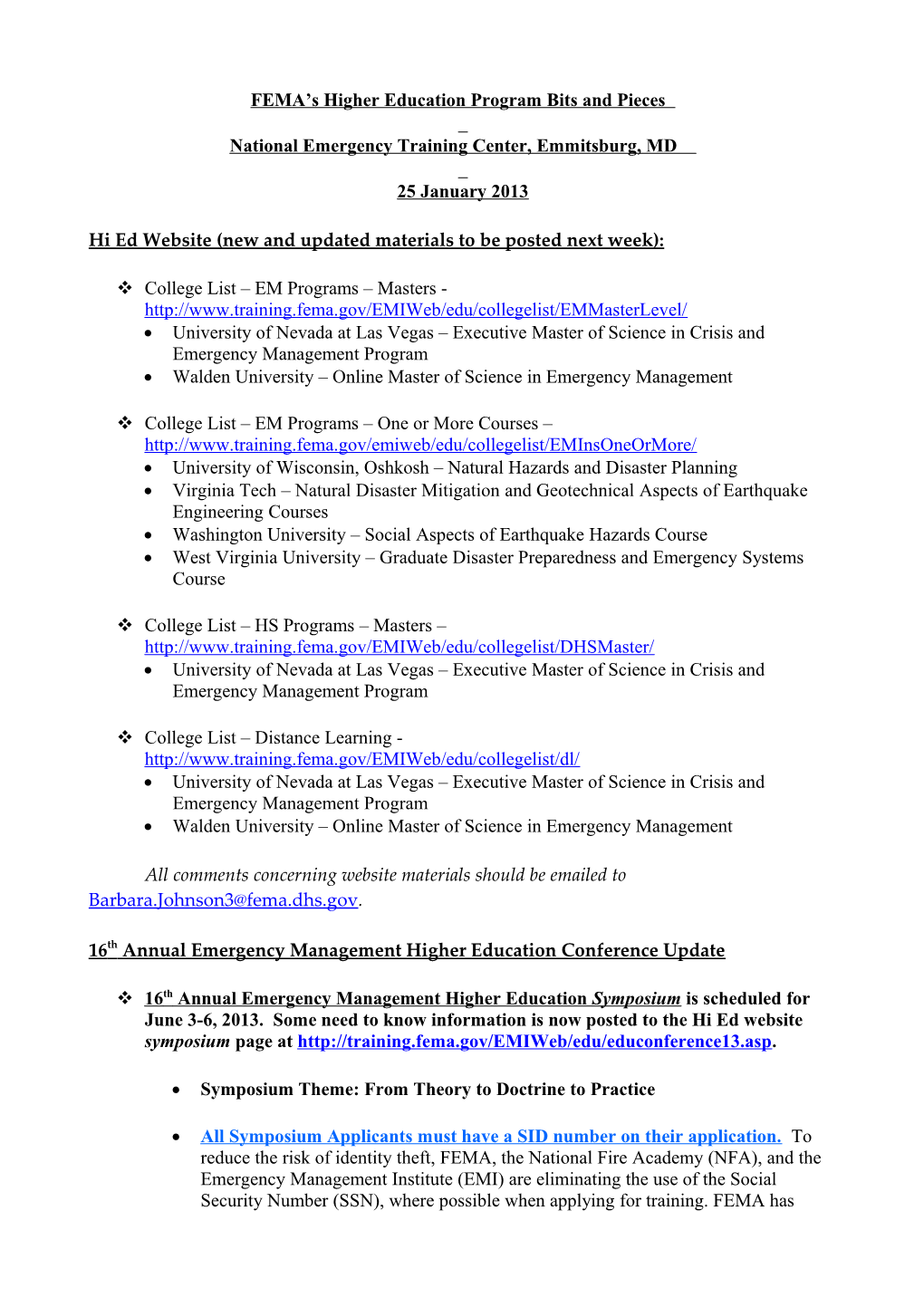 FEMA S Higher Education Program Bits and Pieces s12