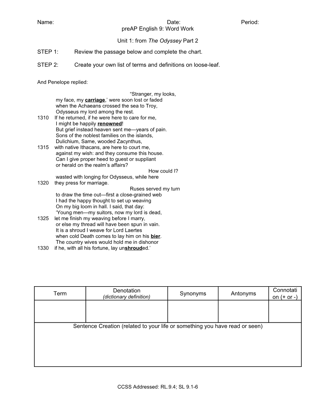 Preap English 9: Word Work