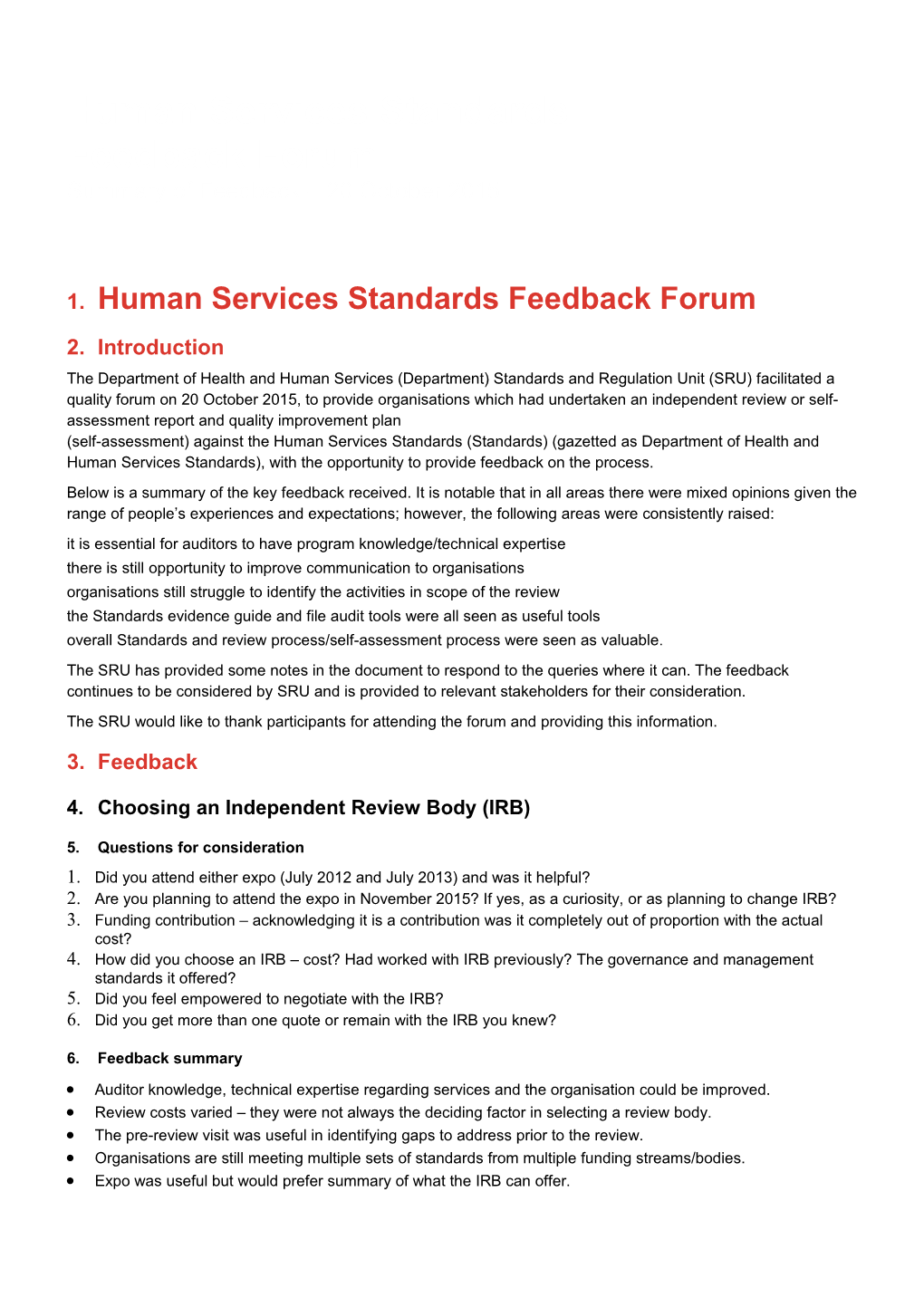 Human Services Standards Feedback Forum