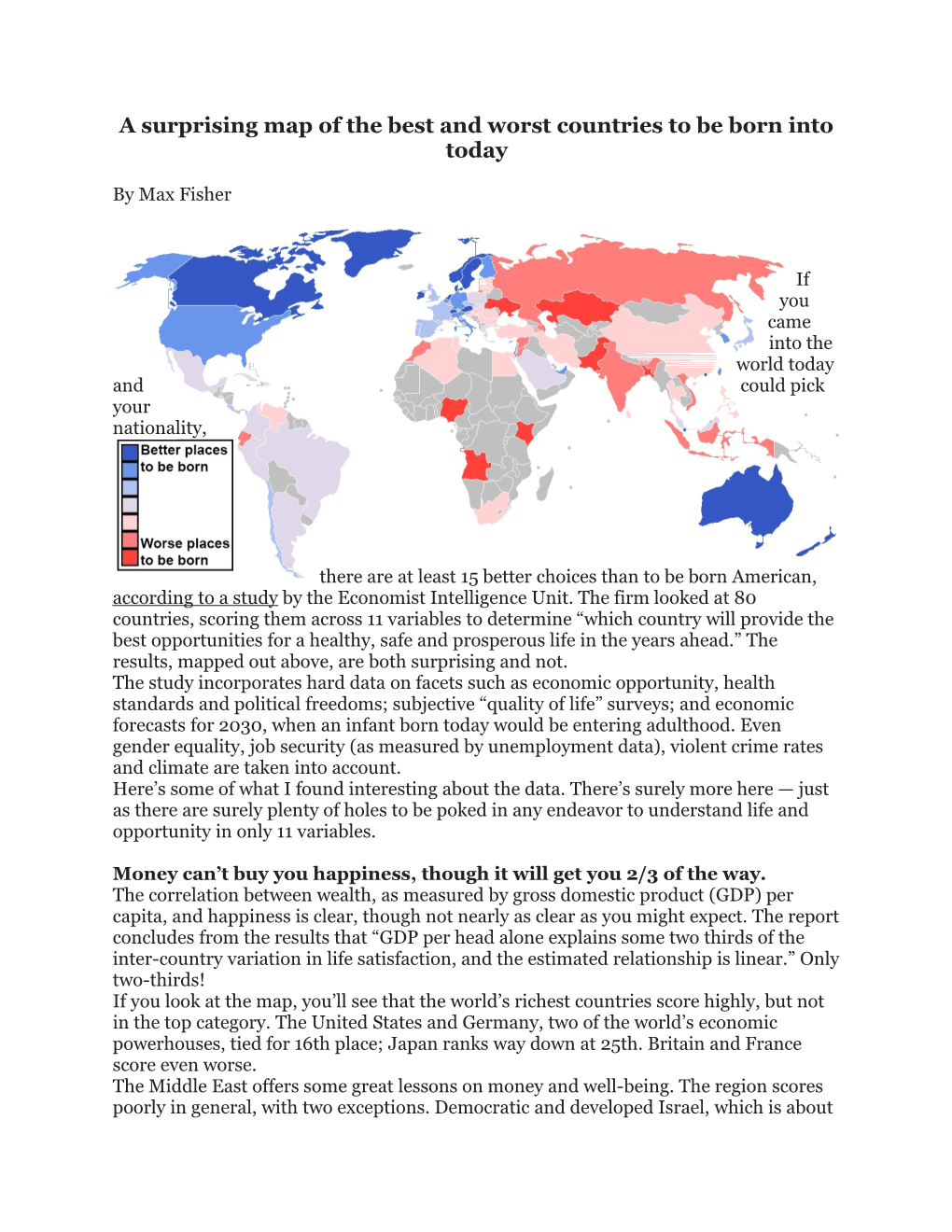 A Surprising Map of the Best and Worst Countries to Be Born Into Today