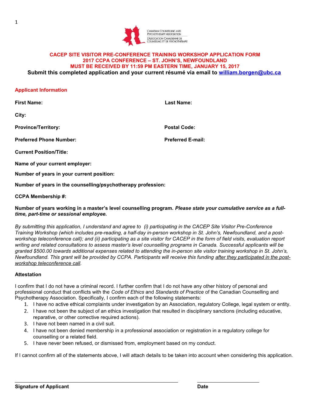 Cacep Site Visitor Pre-Conference Training Workshop Application Form