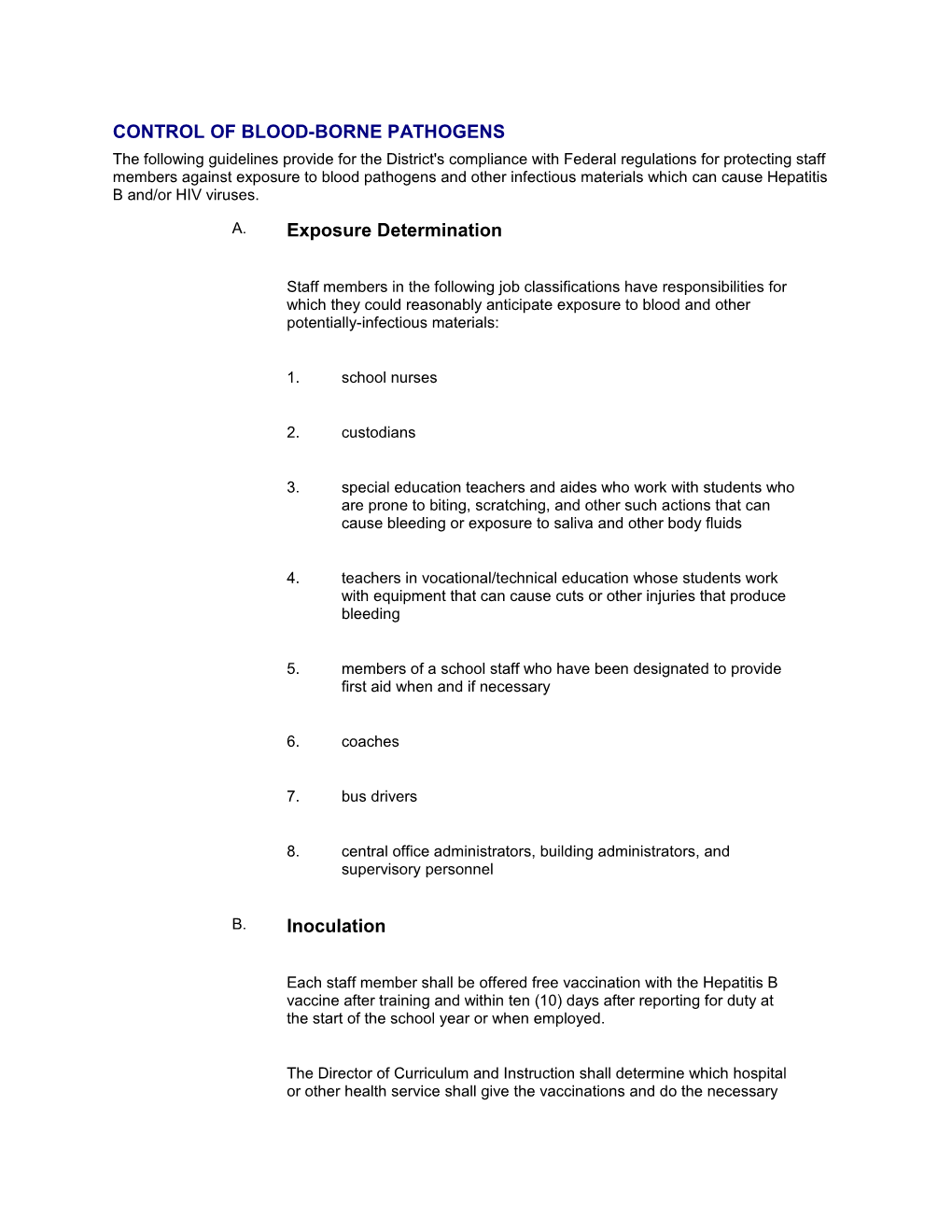 Control of Blood-Borne Pathogens