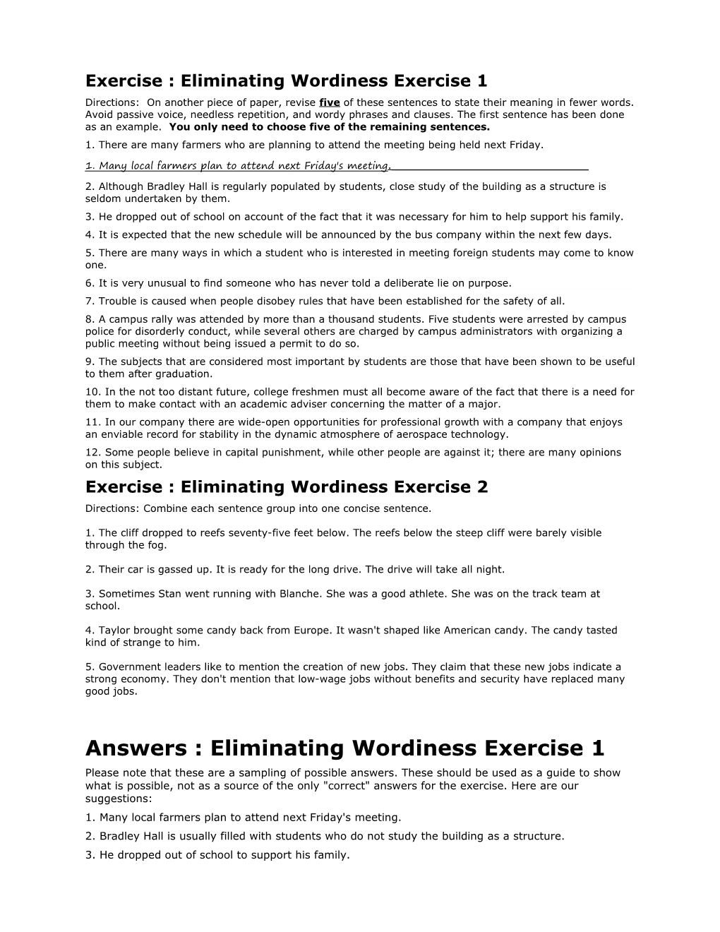 Exercise : Eliminating Wordiness Exercise 1