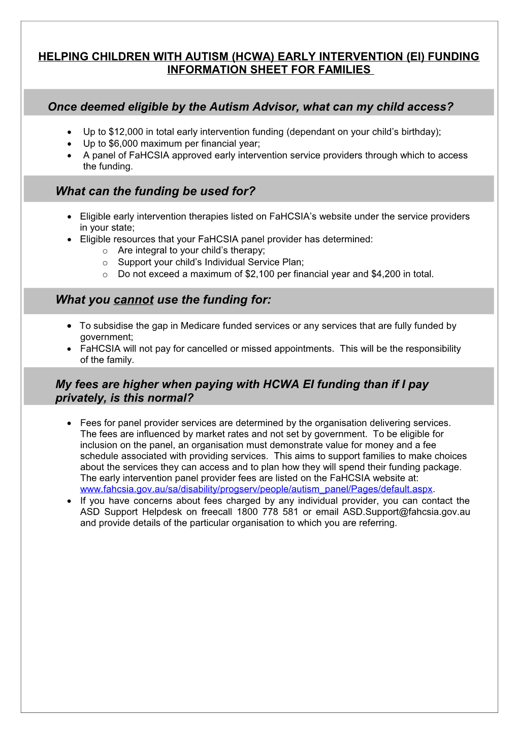 Information Sheet for Families