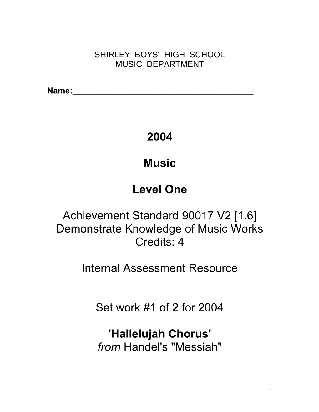 C: My Documents John's SHIRLEY BOYS' HIGH SCHOOL JOHN's MUSIC CLASSES NCEA Level 1 2003