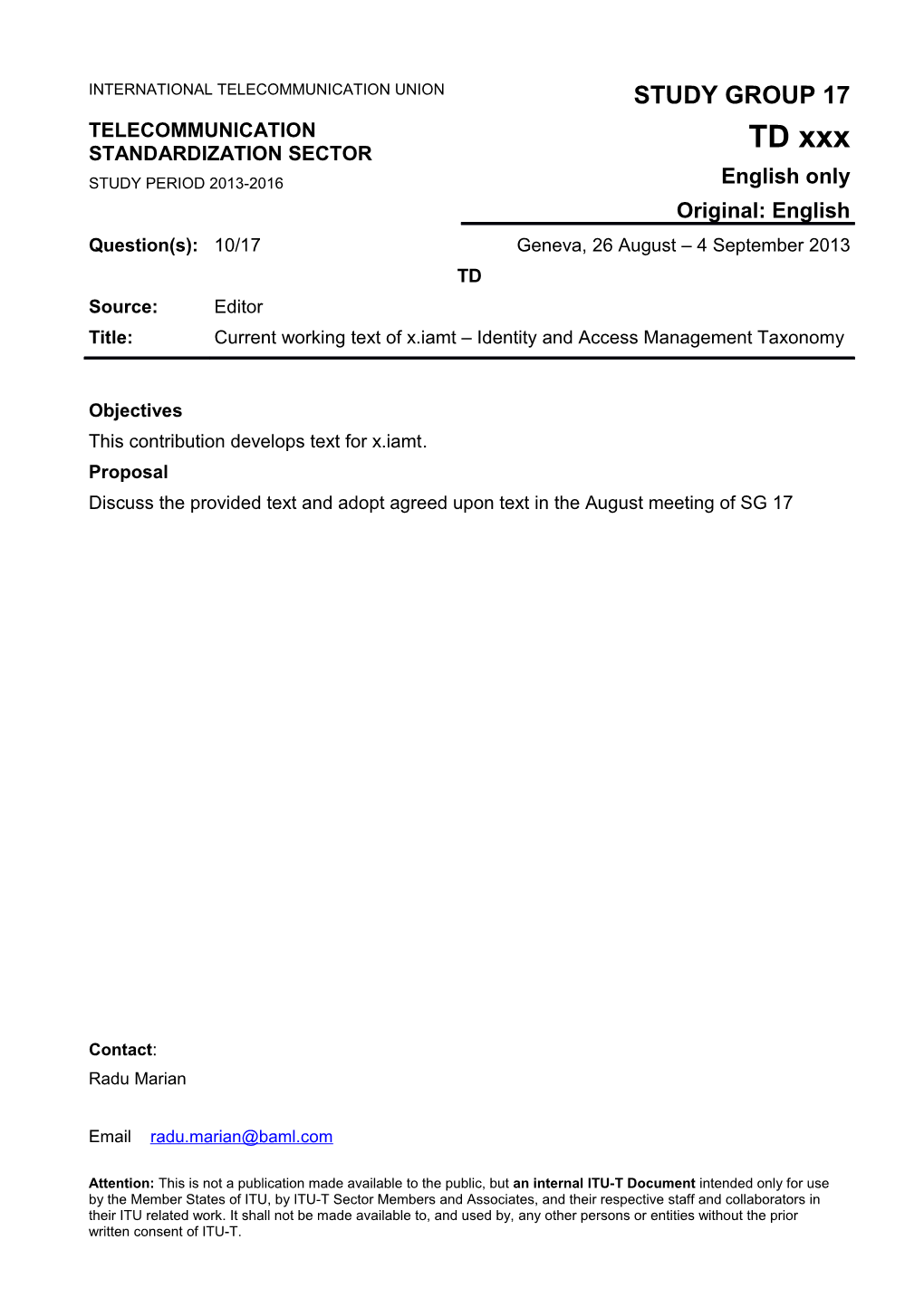 MBNA Initial Text Contribution of X.Iamt Identity and Access Management Taxonomy