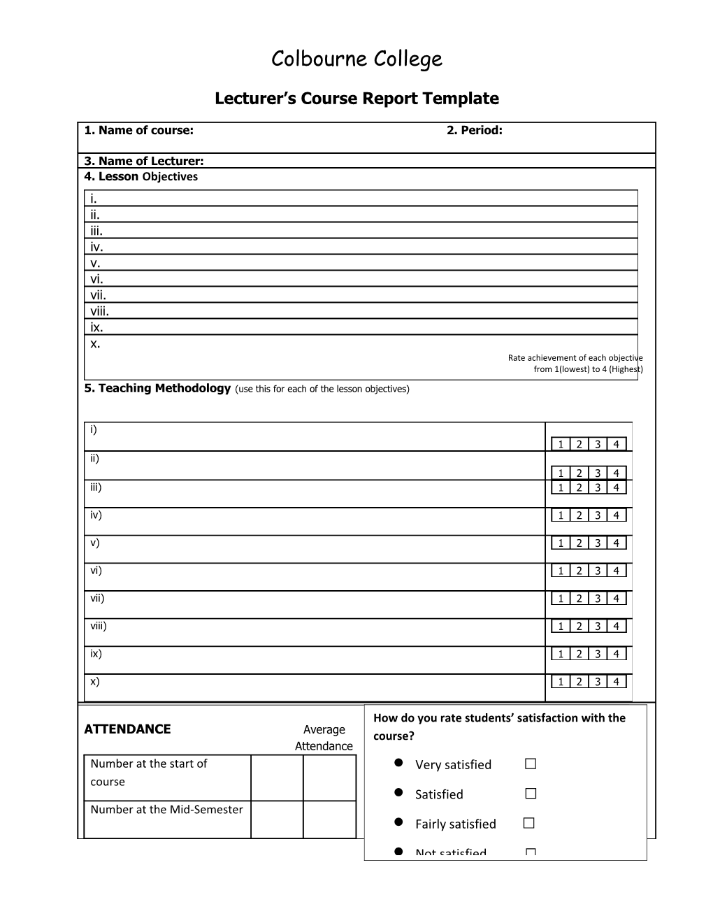 Lecturer S Course Report Template