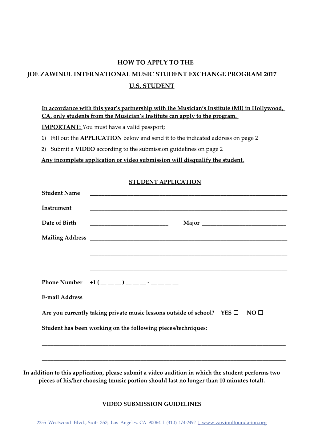 Joe Zawinul International Music Student Exchange Program 2017