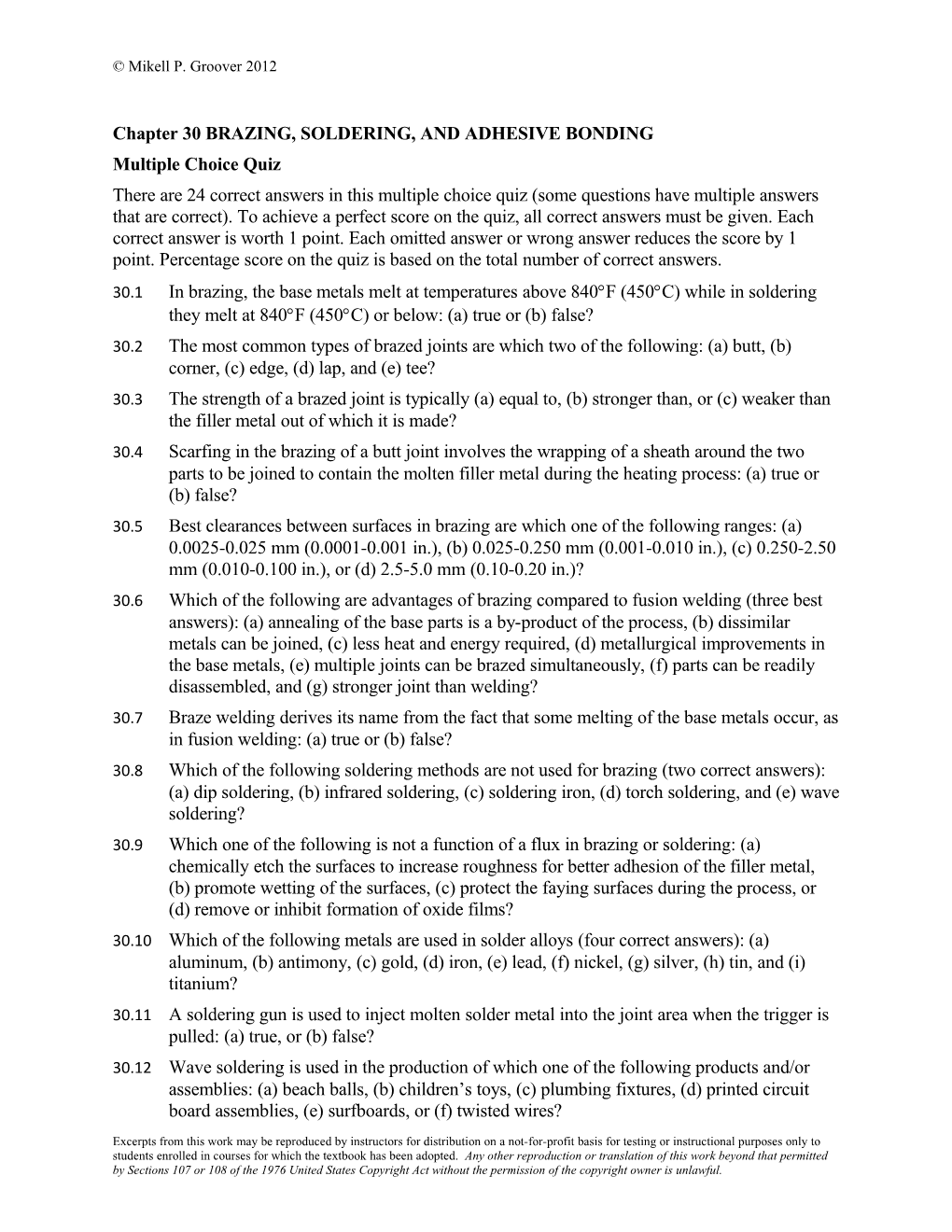 Chapter 30 BRAZING, SOLDERING, and ADHESIVE BONDING