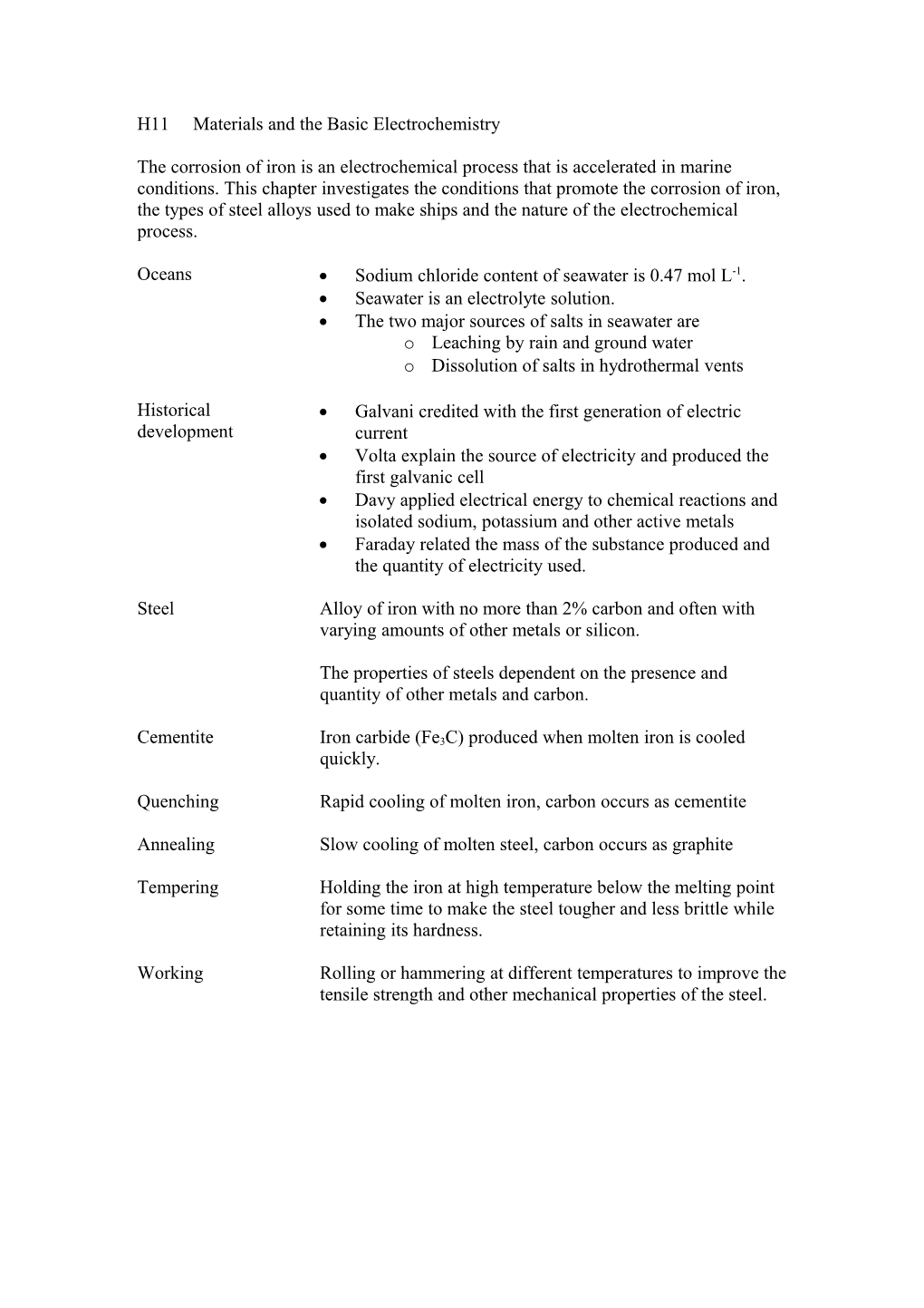 H11materials and the Basic Electrochemistry