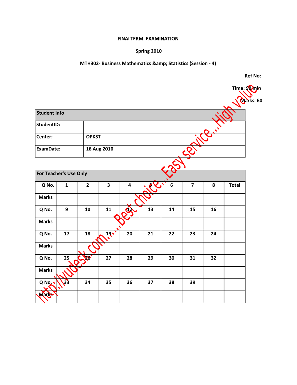 MTH302- Business Mathematics &amp; Statistics (Session - 4)