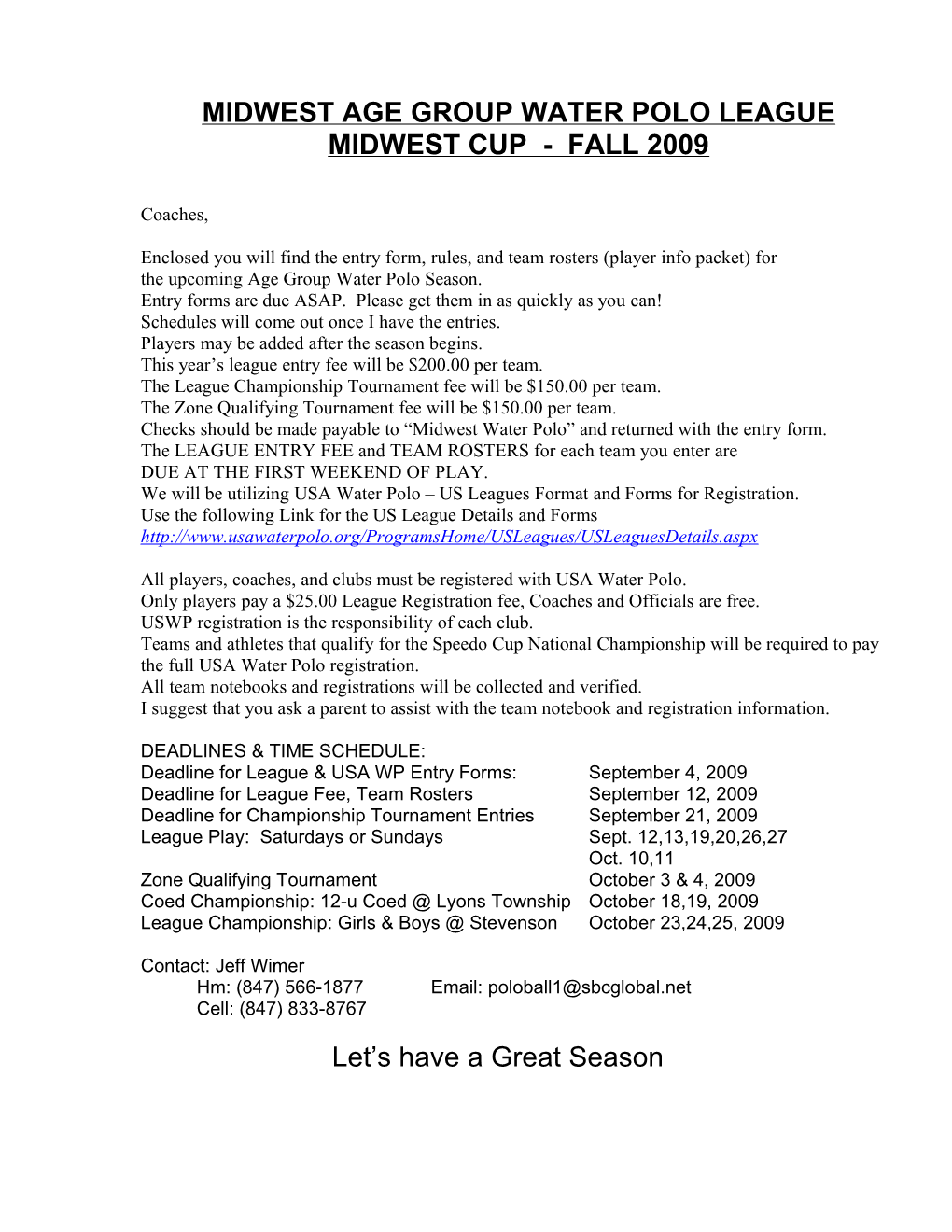Midwest Age Group Water Polo League