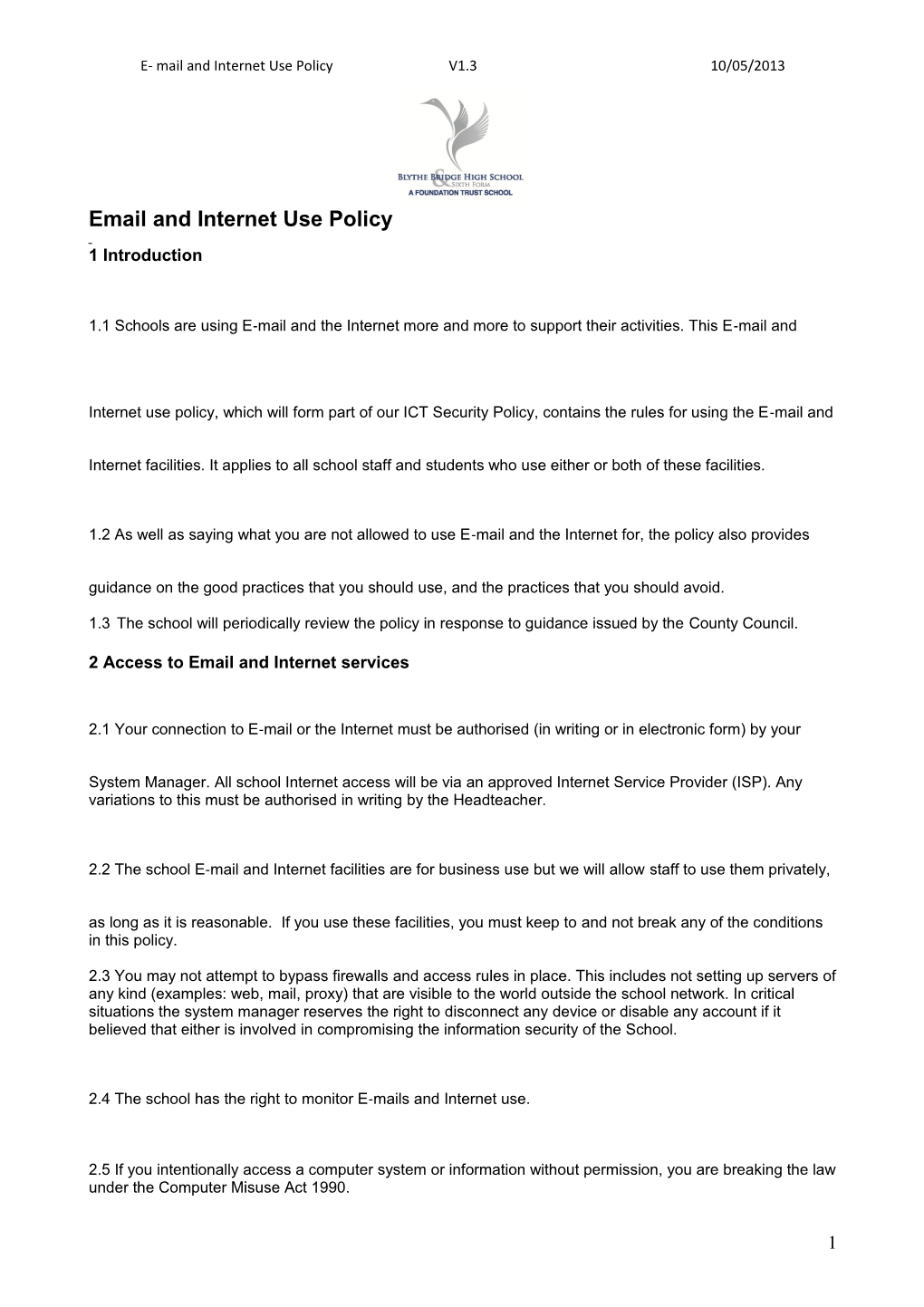 E Mail and Internet Use Policyv1.310/05/2013