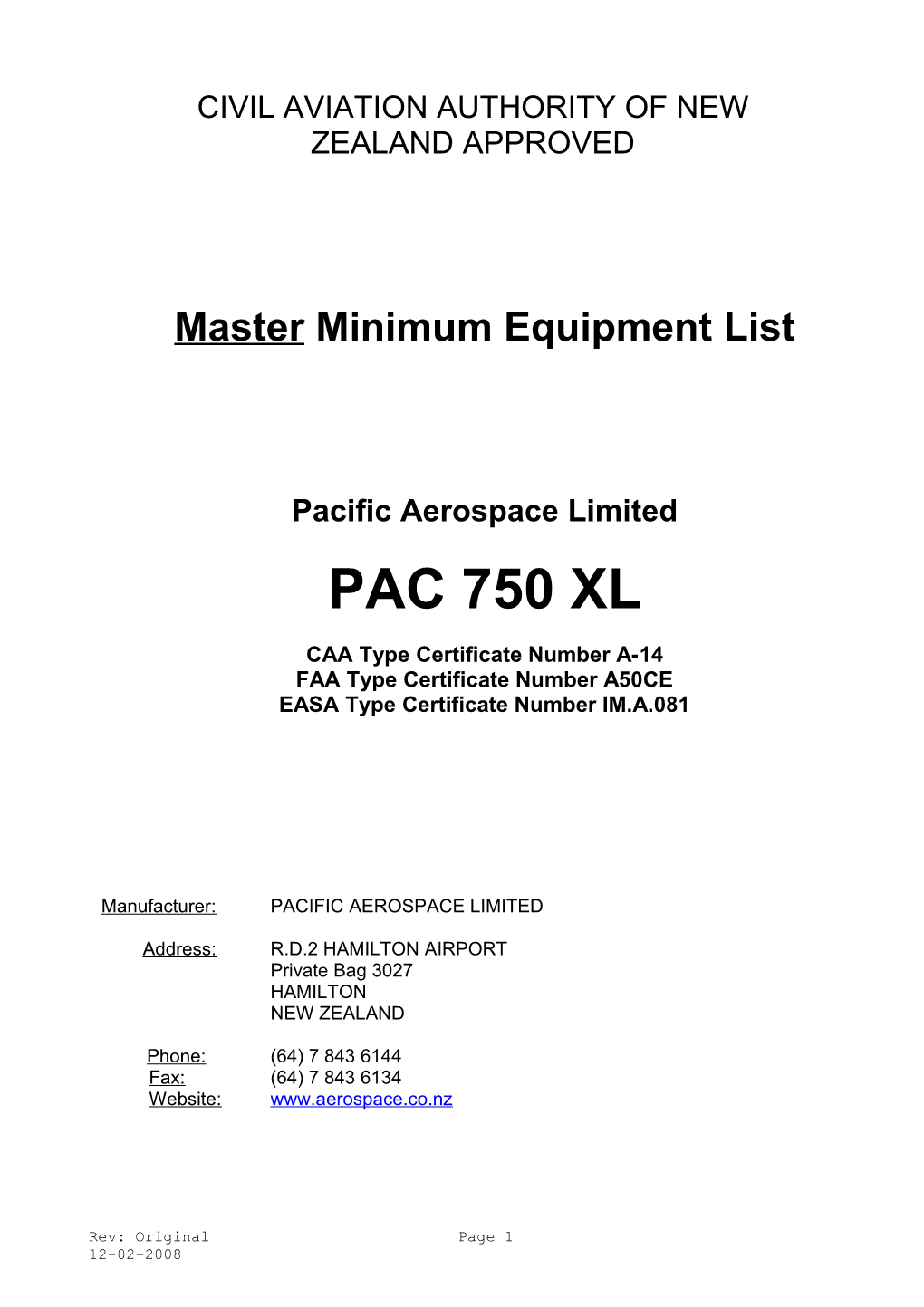 Mimimum Equipment List
