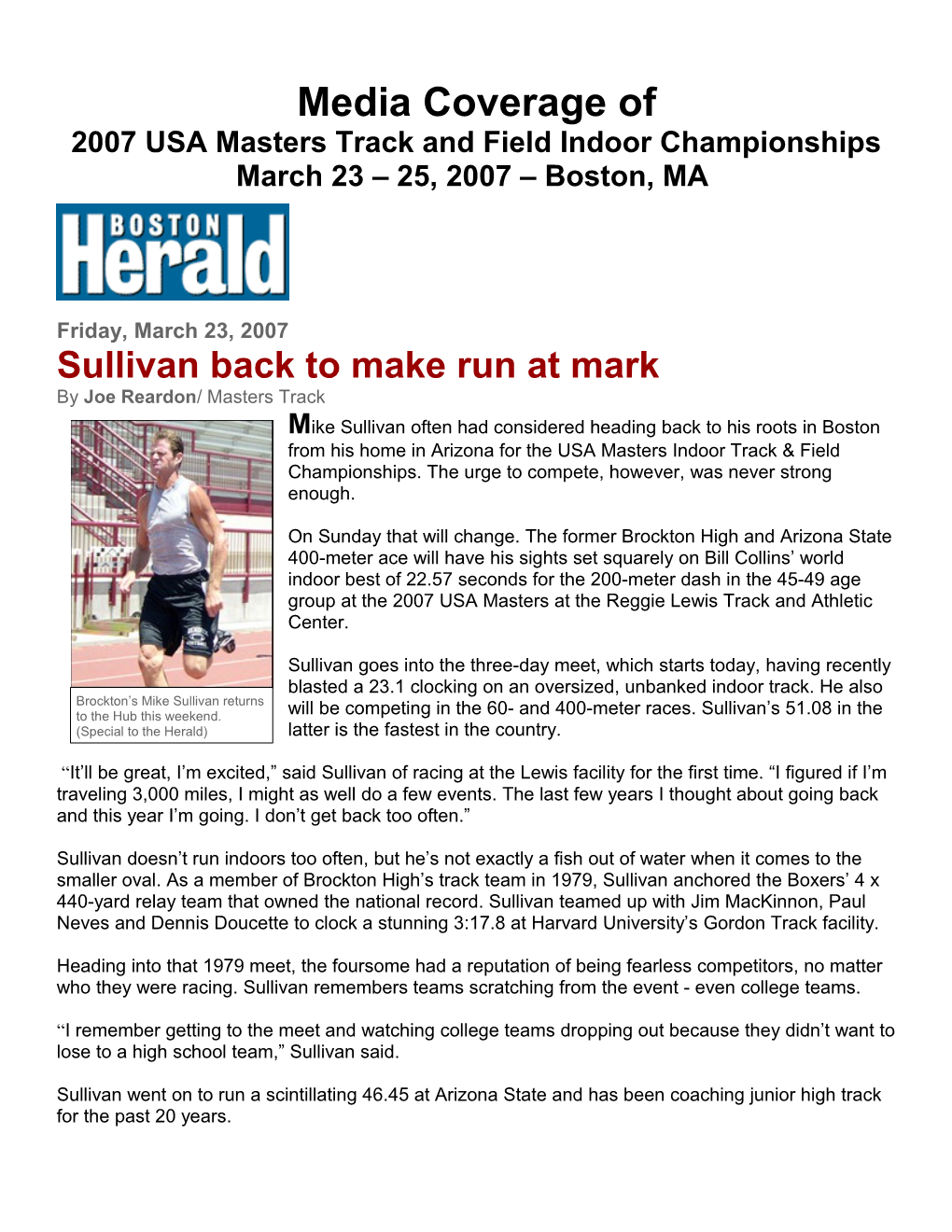Sullivan Back to Make Run at Mark