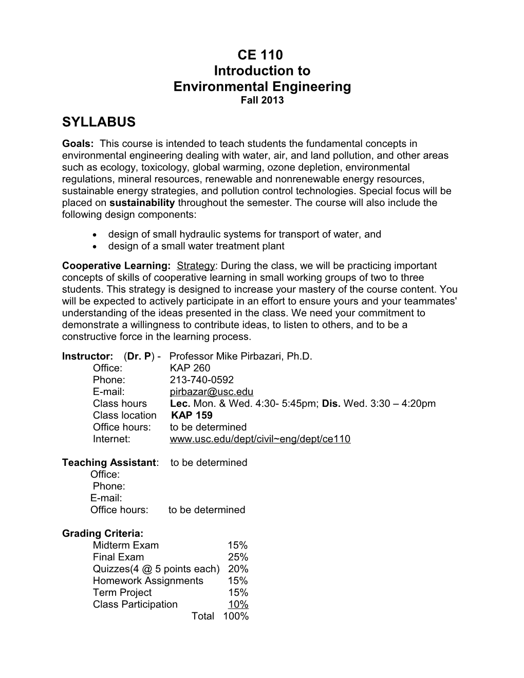 CE 110: Introduction to Environmental Engineering s1