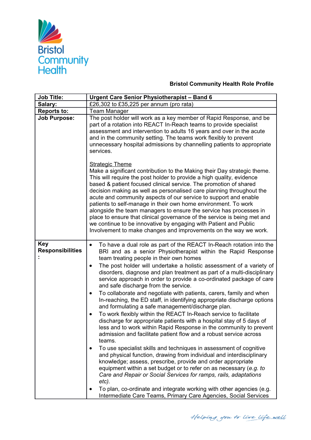 Bristol Community Health Role Profile