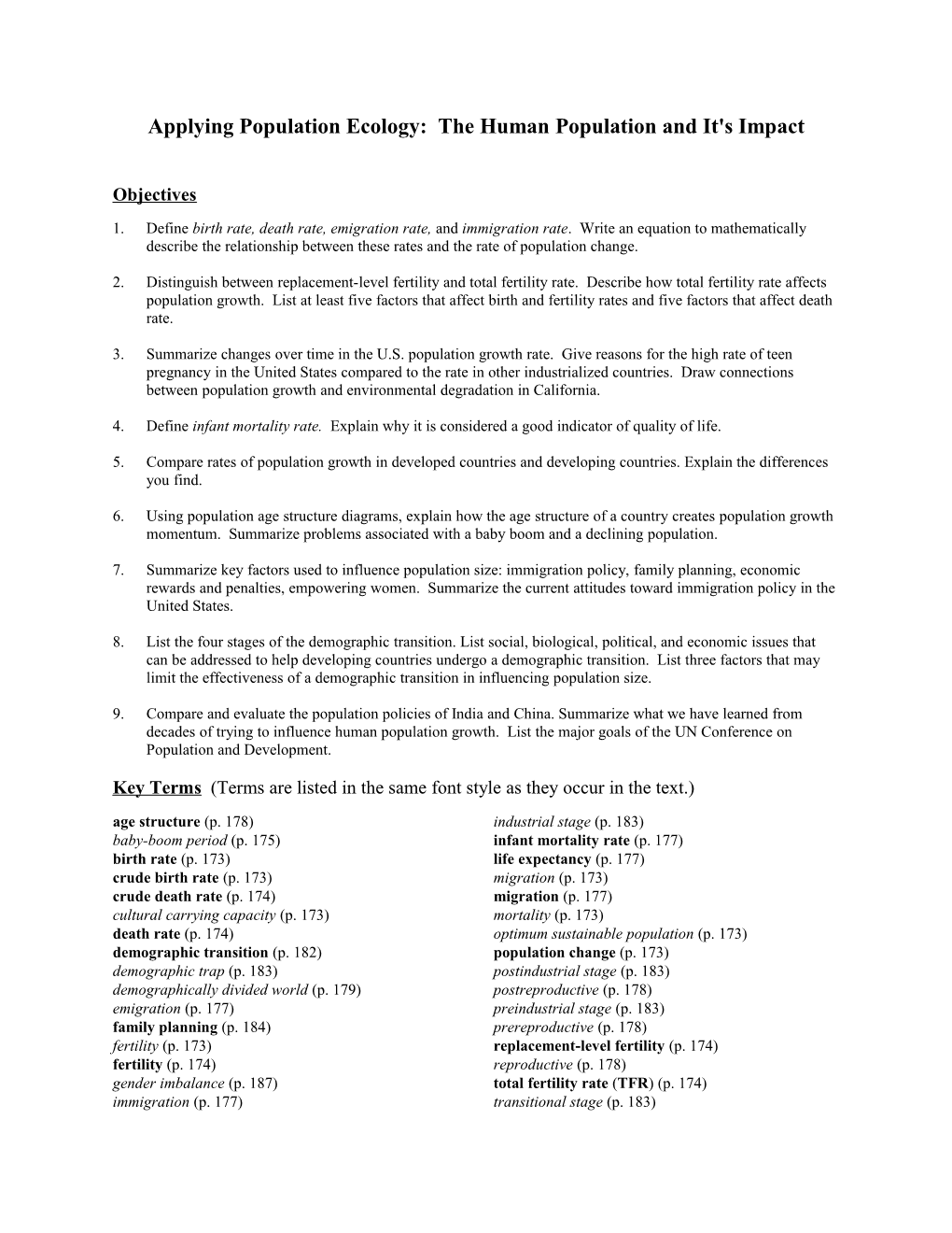 Applying Population Ecology: the Human Population and It's Impact