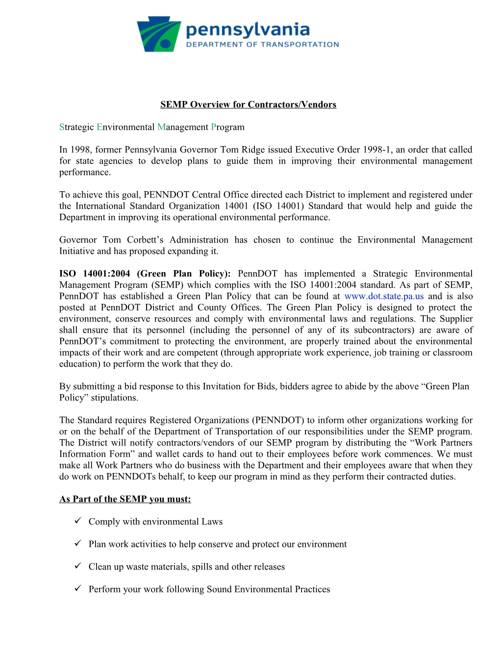 SEMP Overview for District 5-0 2007 Construction Winter School