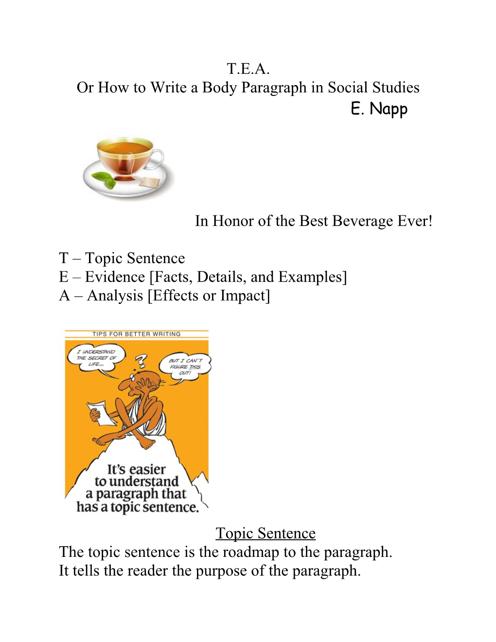 Or How to Write a Body Paragraph in Social Studies