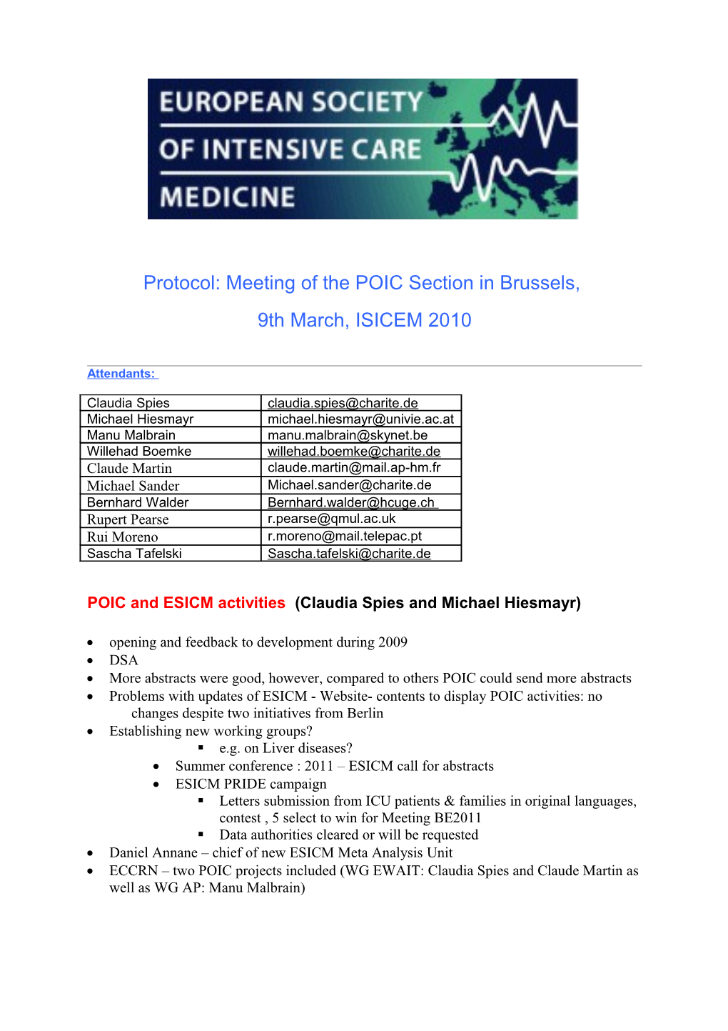 POIC Section Meeting Brussels, Tu 9Th March