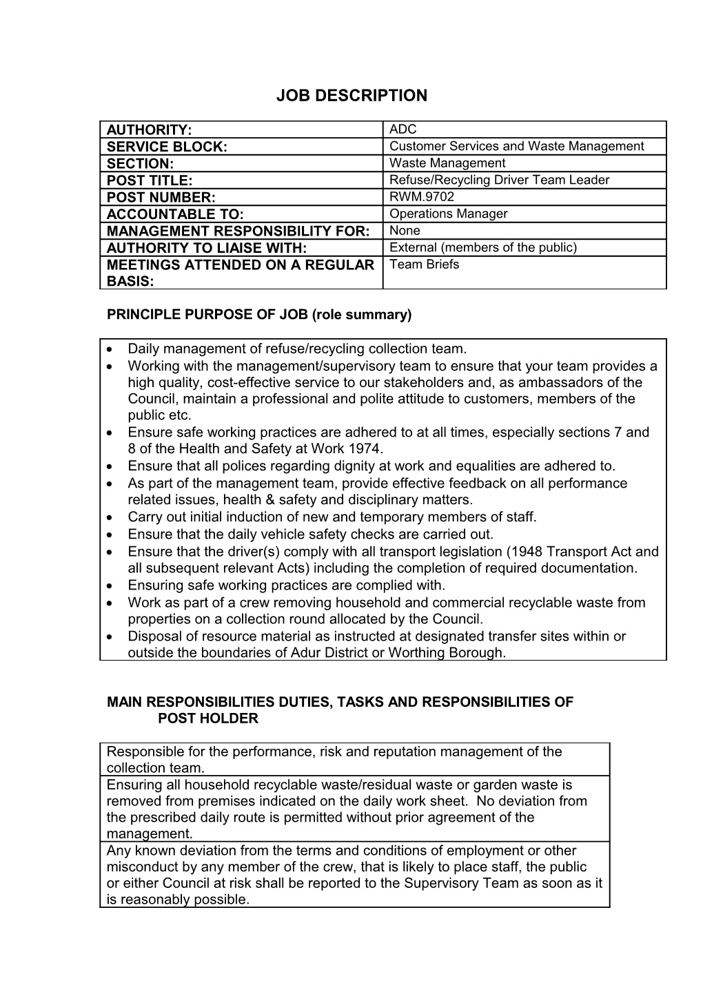 PRINCIPLE PURPOSE of JOB (Role Summary)