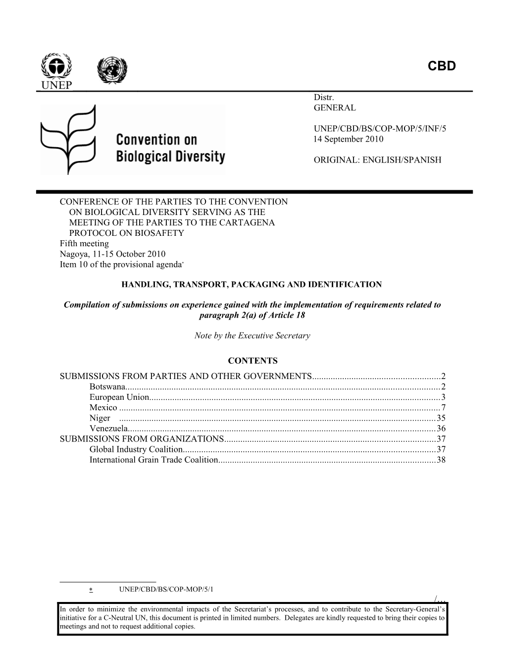 Handling, Transport, Packaging and Identification