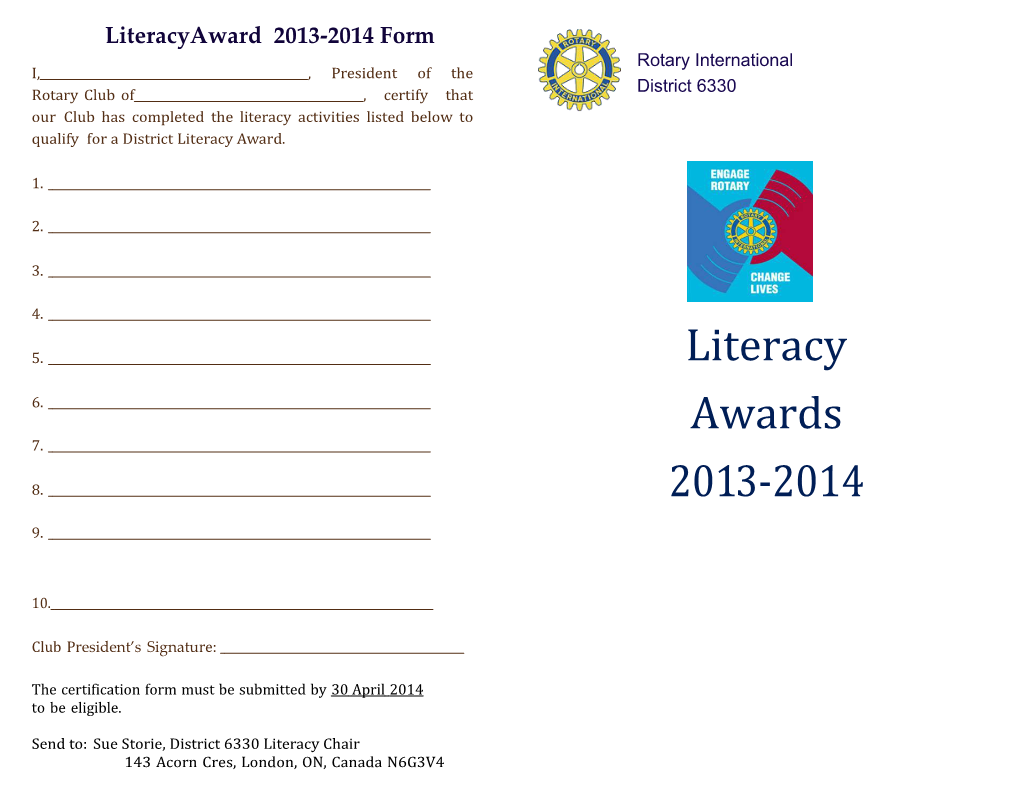 Literacy Award Form 2011-12