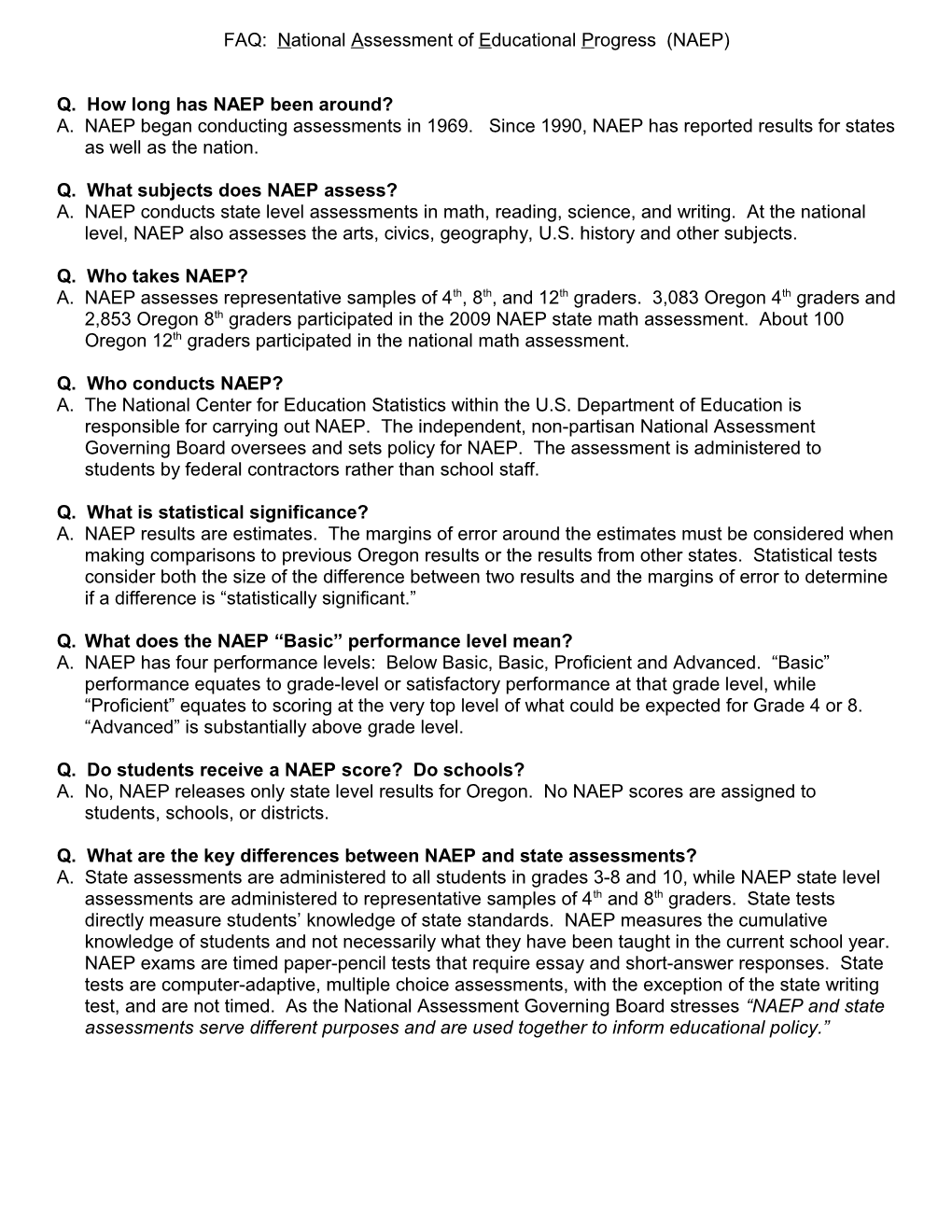 FAQ: National Assessment of Educational Progress (NAEP)