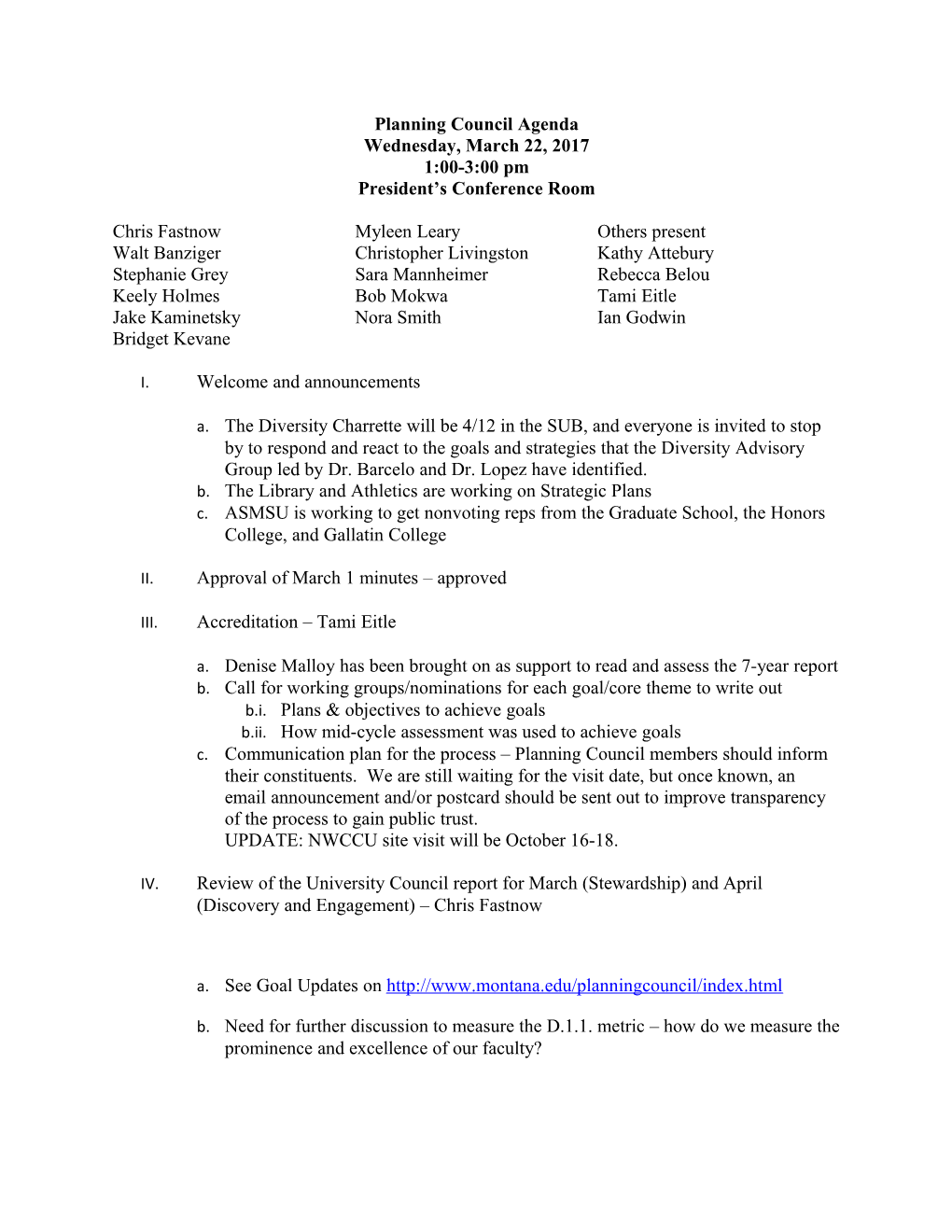 Planning Council Agenda