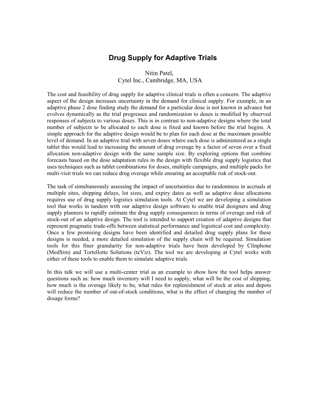 Drug Supply for Adaptive Trials