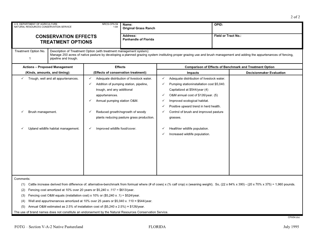FOTG Section V-A-2 Native Pasturelandflorida July 1995