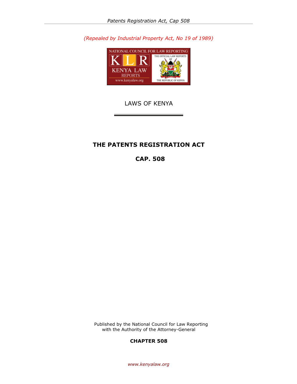CHAPTER 508 - Patents Registration (Repealed) Act