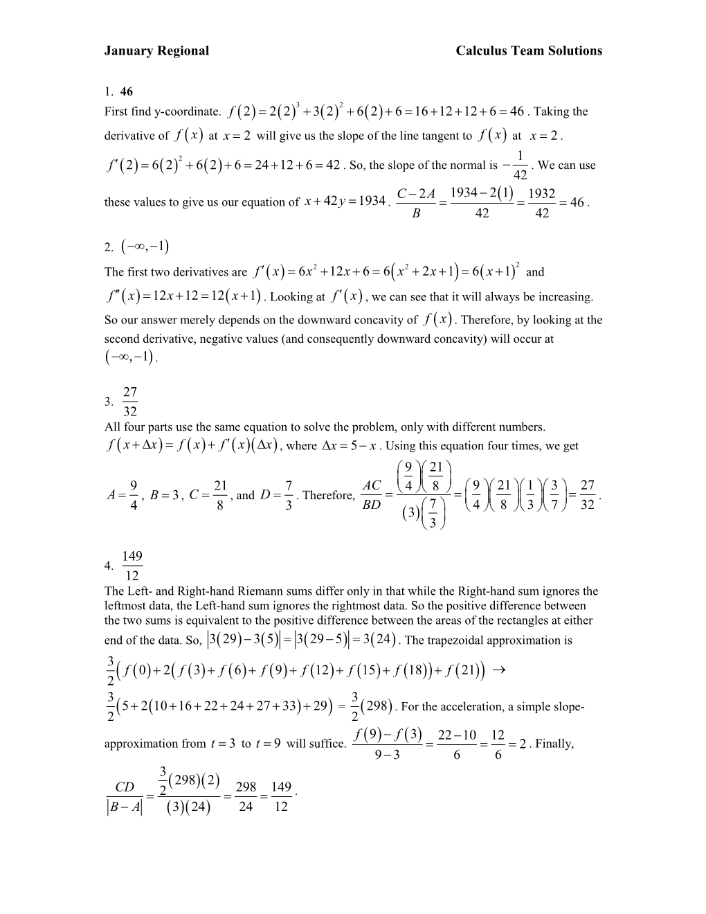 January Regionalcalculus Team Solutions