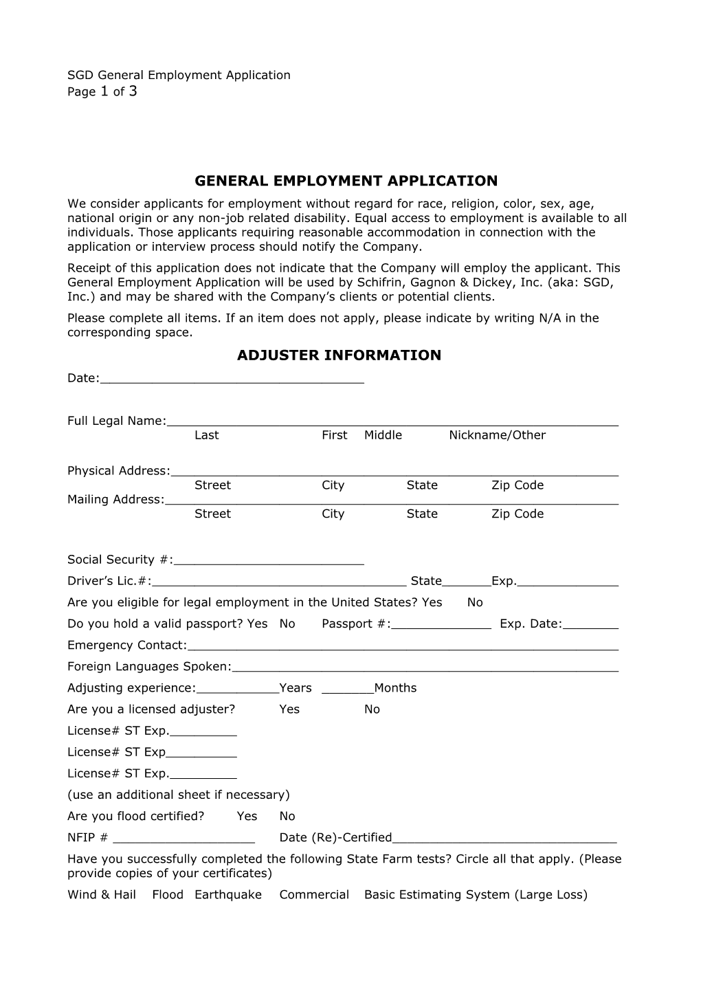 General Employment Application