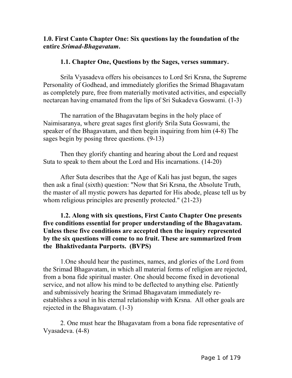 1.1. Chapter One, Questions by the Sages, Verses Summary