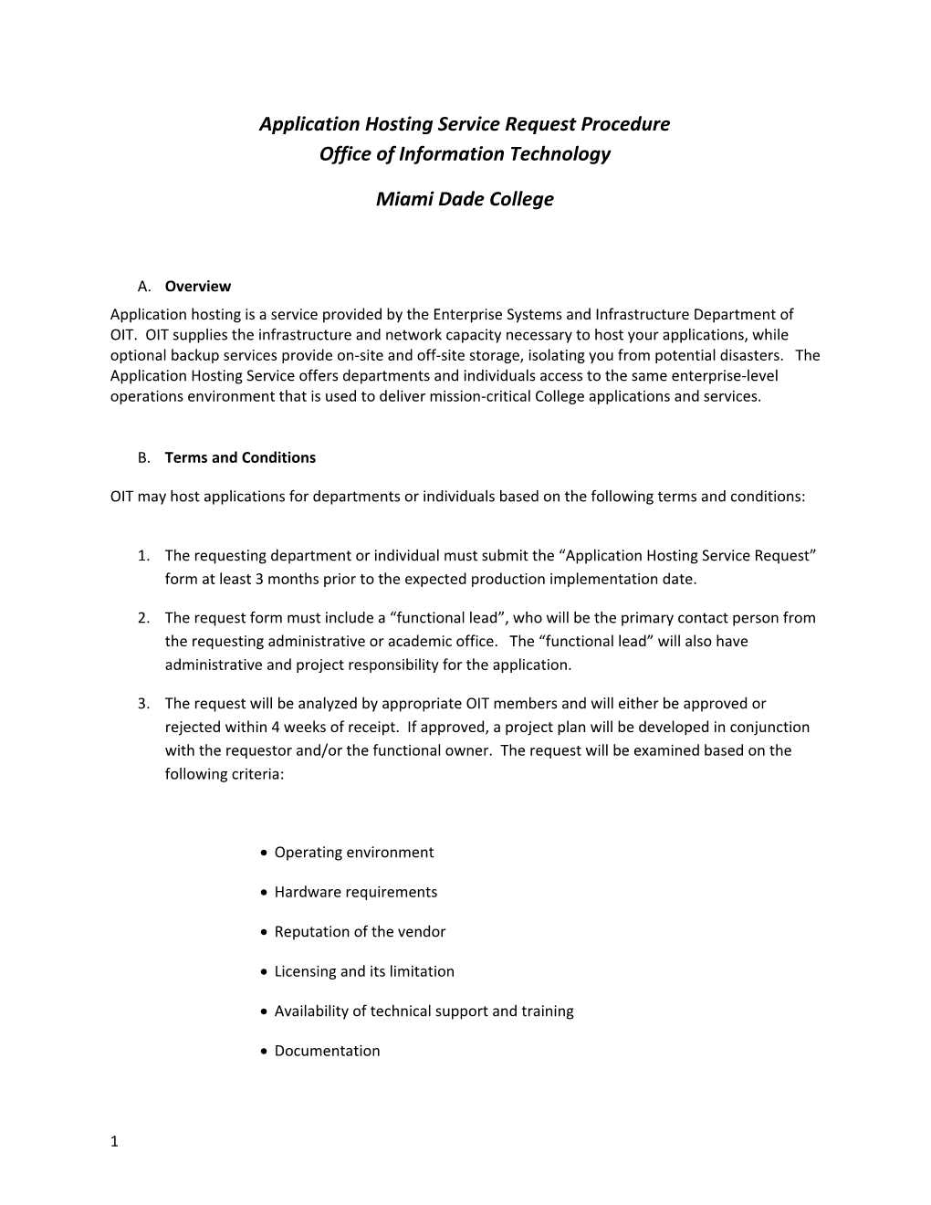 Application Hosting Service Request Procedure Office of Information Technology