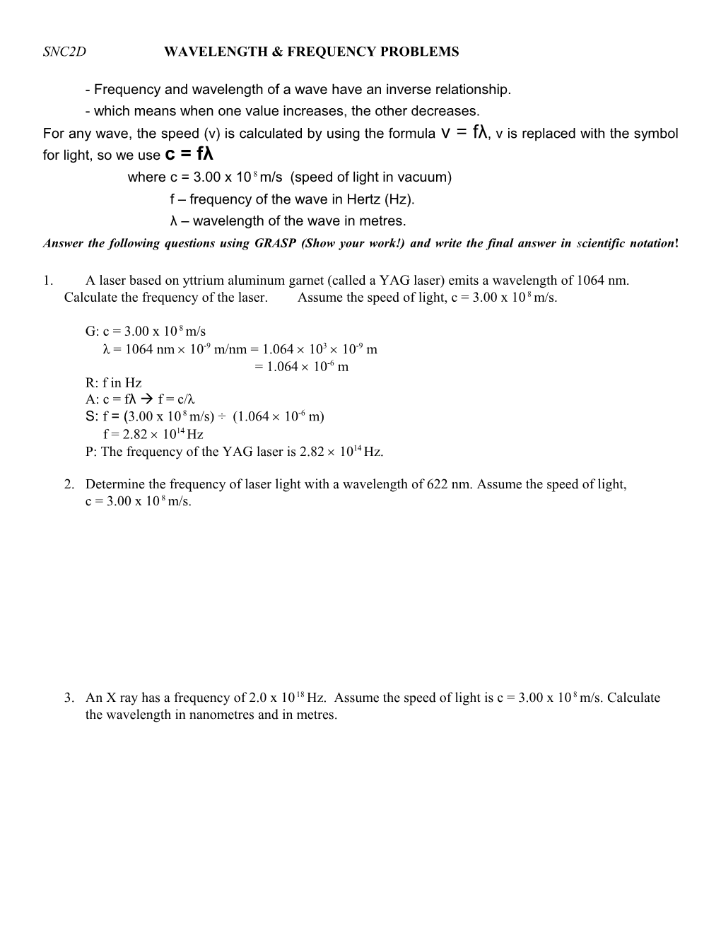 Wavelength & Frequency Problems