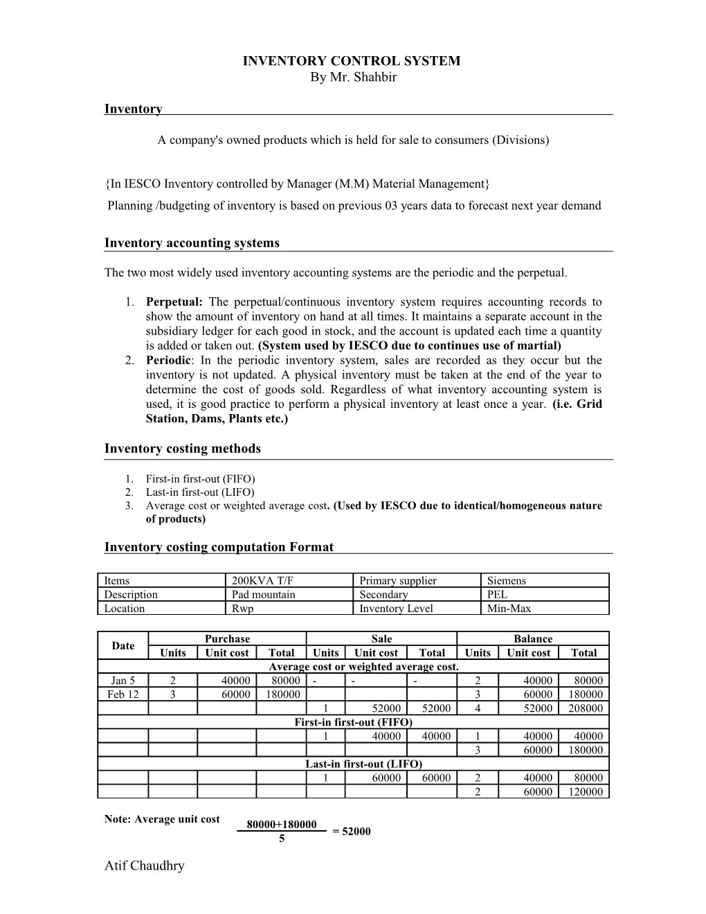 Inventory Control System